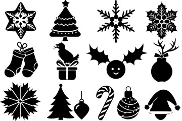 merry Christmas day decoration black elements set vector icon