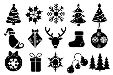 merry Christmas day decoration black elements set vector icon