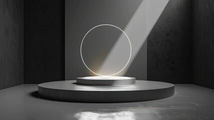 A large, circular object is lit up in a dark room