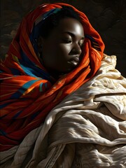 portrait of a person in a red scarf