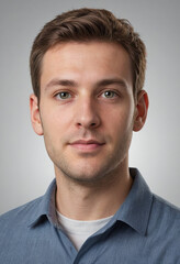 Fototapeta premium Portrait view of a regular Software Developer , candid, social media, avatar image, plain solid background