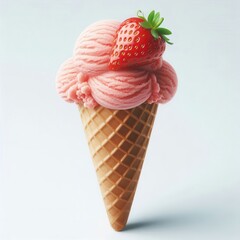 Delicious Strawberry Ice Cream Cone with a Fresh Strawberry on Top, Perfect for Summer Treats and Desserts