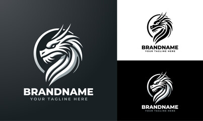 Monochrome Modern Dragon Logo Design Template for Gaming Esports