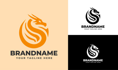 Simple Minimalist Circular Dragon Logo Design Template