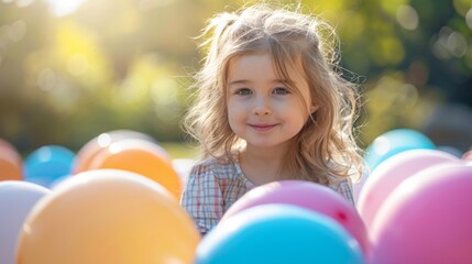 Naklejka premium Happy Girl Among Balloons