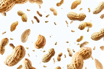Peanuts Falling Against White Background