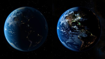 Obraz premium Earth at Night and Day Comparison