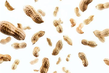 Peanuts Falling Against White Background