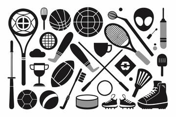 Sports Equipment icon set silhouette illustration,Sport Icons