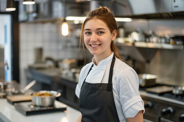 Motivierte Schülerin macht Praktikum in einer Restaurant Küche
