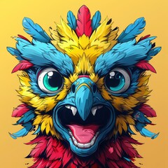 Obraz premium Colorful Mythical Bird with Open Beak