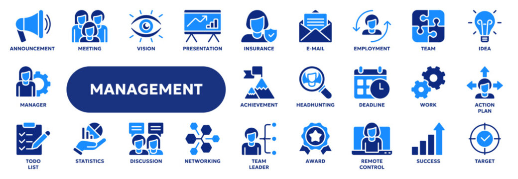 Set of vector line icons related to business people and team management. Symbols for website or app ui, logo design, illustration