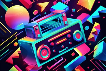 Obraz premium Vibrant Boombox in a Cosmic Explosion of Color