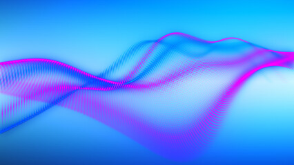 Naklejka premium Futuristic dot wave. Abstract digital particle wave. Technology background. Colored musical wave. Light background. Digital background with smooth, wavy curves. 3D rendering