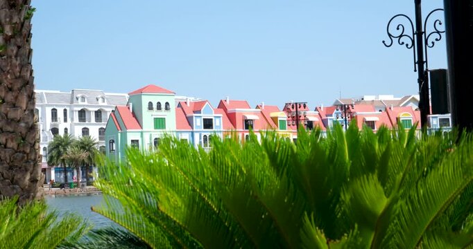 Colorful buildings like in Venice Italy in city Grand World Phu Quoc Island Vietnam Kien Giang Province, Vietnam Grand World Phu Quoc. famous entertainment, entertainment and shopping