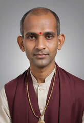 Obraz premium Portrait view of a regular Brahmin Priest , candid, social media, avatar image, plain solid background