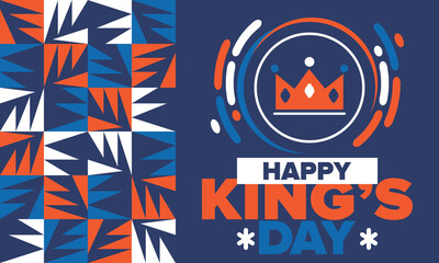 King&rsquo;s Day in Netherlands. Koningsdag in Dutch. Nation&rsquo;s cultural heritage and the celebrate birthday of His Majesty King. Dutch royal family. Netherlands flag. Orange colour or orange madness. Vector