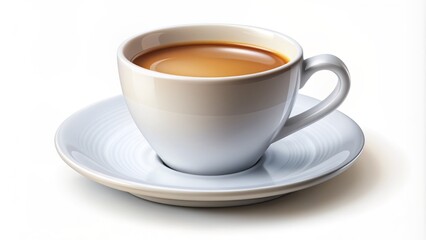 Obraz premium Stylized minimalist vector illustration of a rich espresso shot served in a delicate cup with a matching saucer on a clean white background.