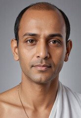 Obraz premium Portrait view of a regular Acharya , candid, social media, avatar image, plain solid background
