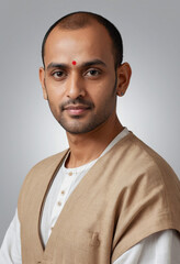 Obraz premium Portrait view of a regular Acharya , candid, social media, avatar image, plain solid background