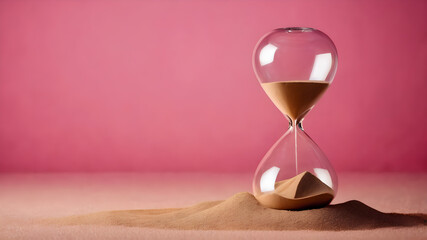 Hourglass on pink background. Generative AI
