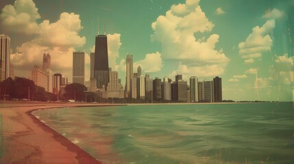 Showcase the Chicago skyline with a vintage filter, giving the scene a nostalgic feel.