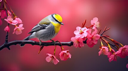 Fototapeta premium a grey and yellow bird sitting on the branch 