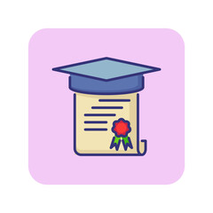 Degree line icon. Graduation cap and diploma. Education concept. Can be used for topics like college, university, high school, qualification