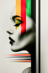 Abstract Fusion of Beauty and Color A Striking Portrait of a Woman with Vibrant Geometric Overlays Showcasing Modern Artistic Expression and Bold Visual Impact Digital Art Background Wallpaper