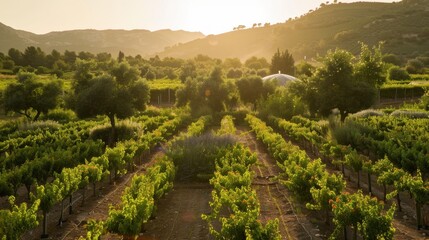 Naklejka premium Agroforestry: An agricultural method where trees and shrubs are cultivated alongside crops, fostering ecological balance, improving soil fertility, and increasing overall farm resilience. 