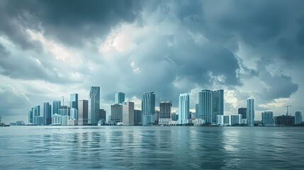 Obraz premium Showcase the Miami skyline with the iconic Port of Miami in the foreground, blending urban and maritime elements.