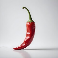 A ripe, fiery red chili pepper placed on a stark white background
