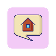 Speech bubble with house line icon. Geolocation, address, rent. Navigation concept. Vector illustration can be used for topics like business, construction, mortgage