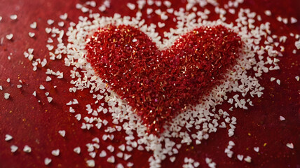 Fototapeta premium Red valentines day heart particles and sprinkles wallpaper, 