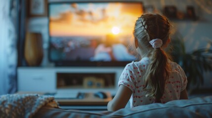 Fototapeta premium Child Watching TV at Home