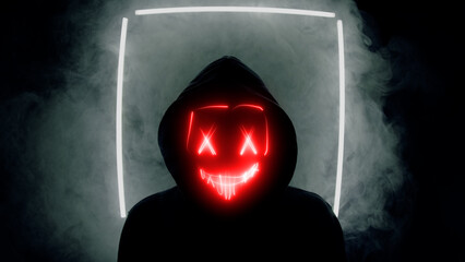 Silhouette of a man in a neon mask