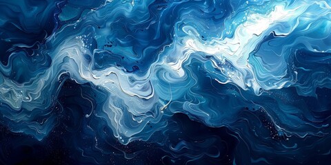 Obraz premium Ocean Waves Abstract in Swirling Blue Shades