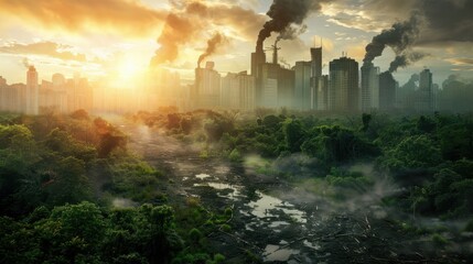 Fototapeta premium Anthropogenic: Environmental changes and pollutants resulting from human activities, such as industrial processes, agriculture, and urban development. 