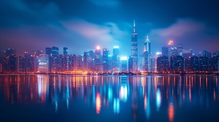 Fototapeta premium Cityscape at Night with Reflections