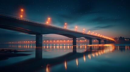 Bridge at Night with Reflections