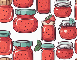 Strawberry jam in a bottle. Vector 