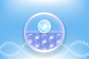 Hyaluronic acid and Niacinamide hair and skin solutions ad, blue collagen serum drops into skin cell with cosmetic advertising background ready to use, illustration vector.	