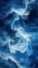 Obraz premium Ocean Waves Abstract in Swirling Blue Shades