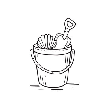 recommend clip art: Simple drawing of a shell collection bucket with beach shovel