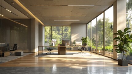 Fototapeta premium Modern Office with Large Windows and Natural Light