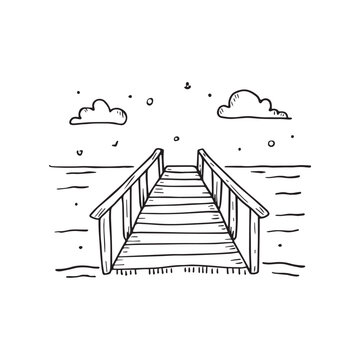 Simple drawing of a pier extending into the sea