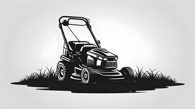 recommend clip art: Lawn mower logo on white background. Generative AI