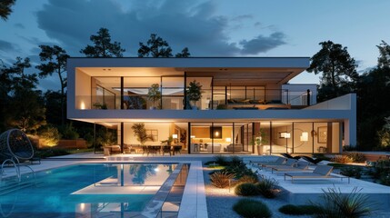 Fototapeta premium Modern Luxury Home at Dusk