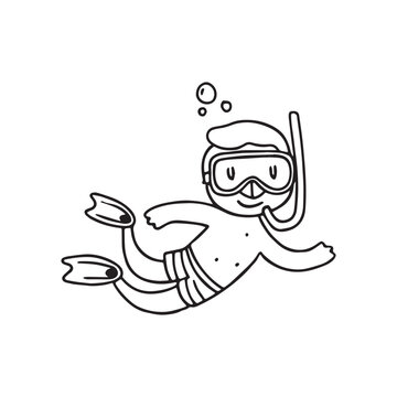 diver swimming underwater black and white clip art preview