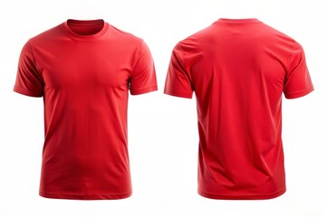 Bright red t-shirt with a classic fit and crew neck, shown from front and back views, isolated on a pure white background, ready for customization.